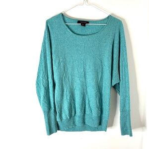 Tahari 2-Ply 100% Cashmere Sweater Dolman Sleeve Crew Neck Knit Aqua Green